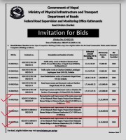 मेलम्ची खानेपानीको मुहान क्षेत्र जाने सडक स्तरोन्नति गर्न टेण्डर आह्वान